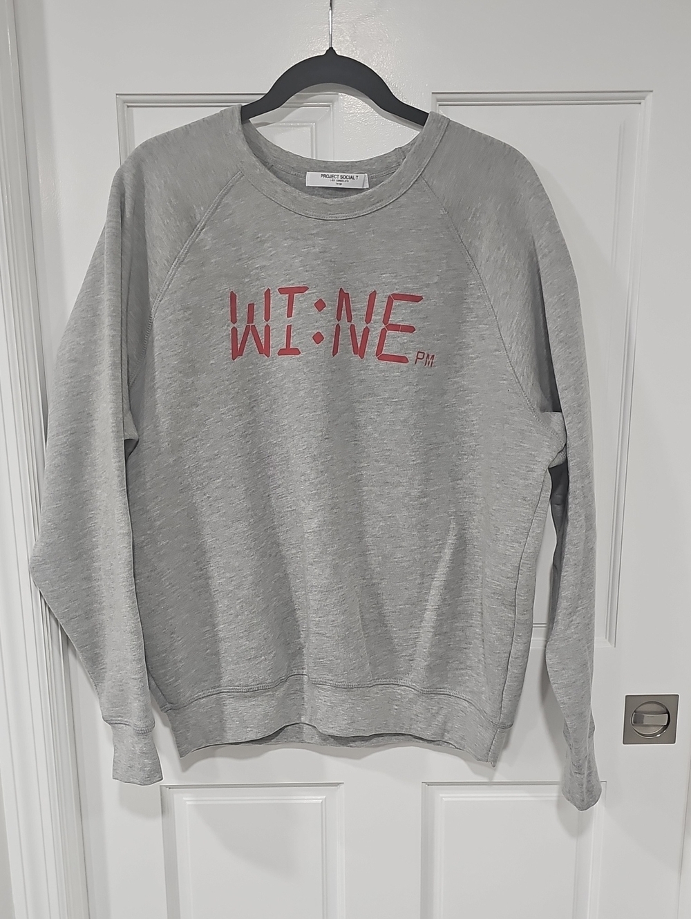 Project Social T Grey Crewneck with Red WINE Graphic